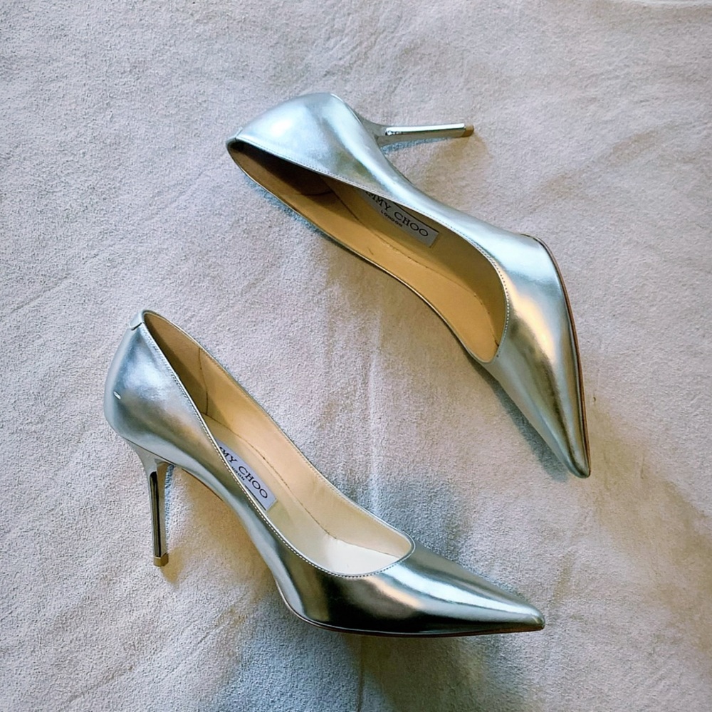 AUTHENTIC JIMMY CHOO METALLIC POINTED-TOE PUMPS